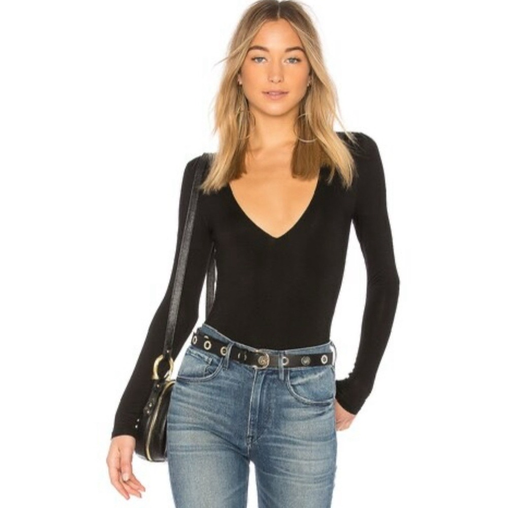 Lovers + Friends Akron Deep V Neck Black Bodysuit‎ Long Sleeve size Small - Picture 2 of 7